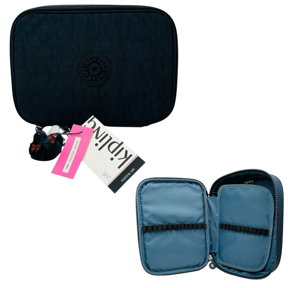 Kipling Zip Around Pencil- Makeupโ Travel Organizer Pouch Case True Blue Tonal